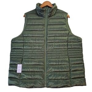 Lands End Puffer Vest Womens 1X 16W 18W Green Down Insulated Zip Quilted
